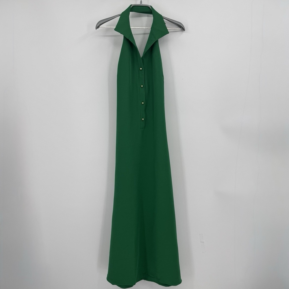 Tuckernuck Jaguar Green Jagger Dress Halter Neck Midi with Gold Buttons sz S NWT